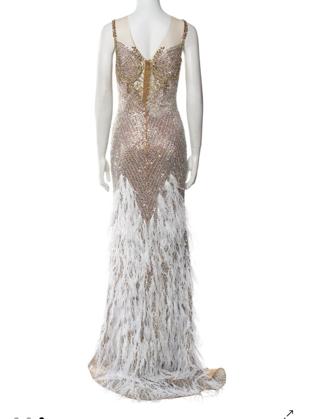 Portia and Scarlett Rose Gold Beaded Feather Evening Gown - Picture 3 of 9